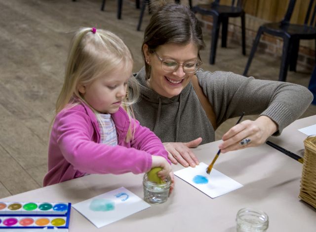 Girl and her mother painting